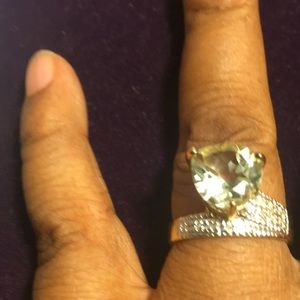 Ring Heart Amethyst 12 Diamonds Sterling Silver light green tea amethyst heart